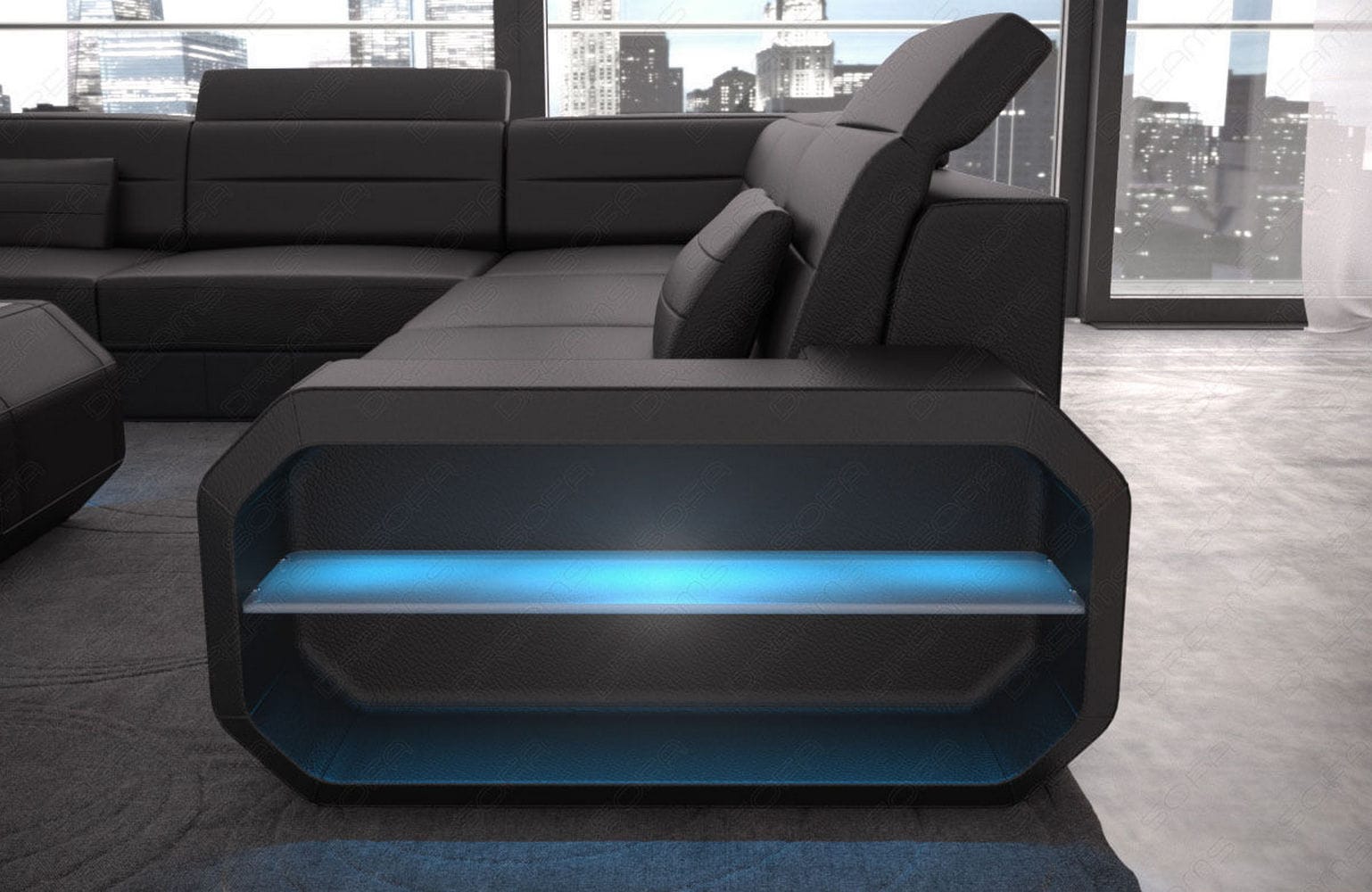 Leder Wohnlandschaft Verona U-Form Mini Schwarz