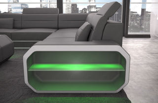 Mini Couch Verona U-Form in Leder Grau-Weiß