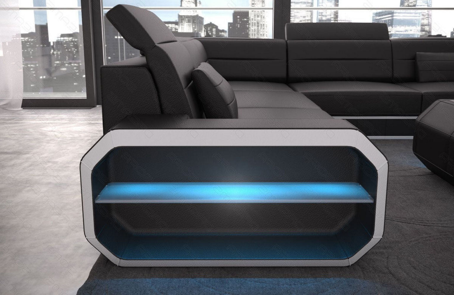 Leder Wohnlandschaft Verona U-Form – Komfort schwarz-weiß