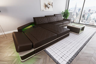 Ecksofa Perugia L-Form aus Leder dunkelbraun-beige