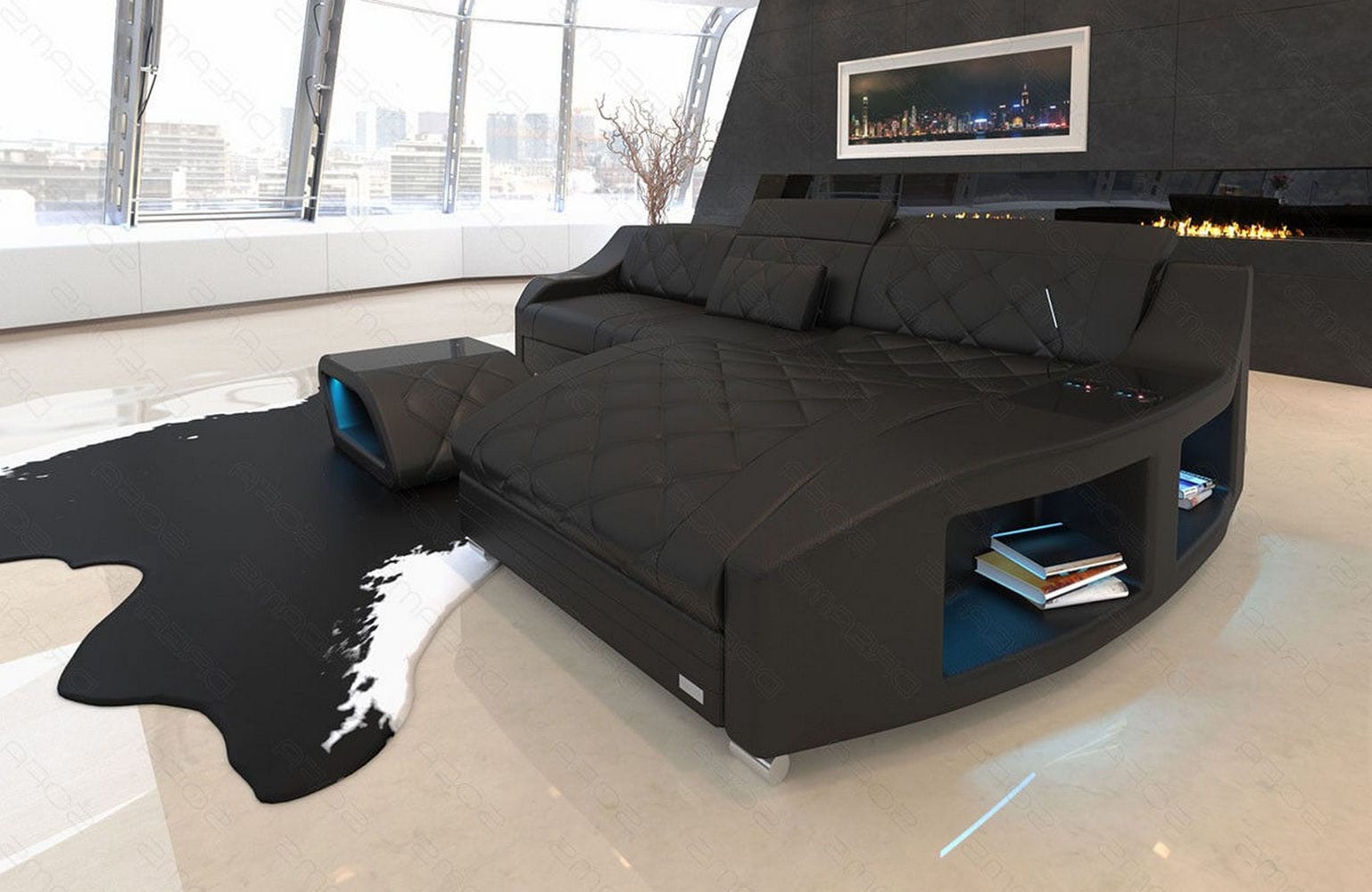 Mini Couch Swing L-Form in Leder schwarz