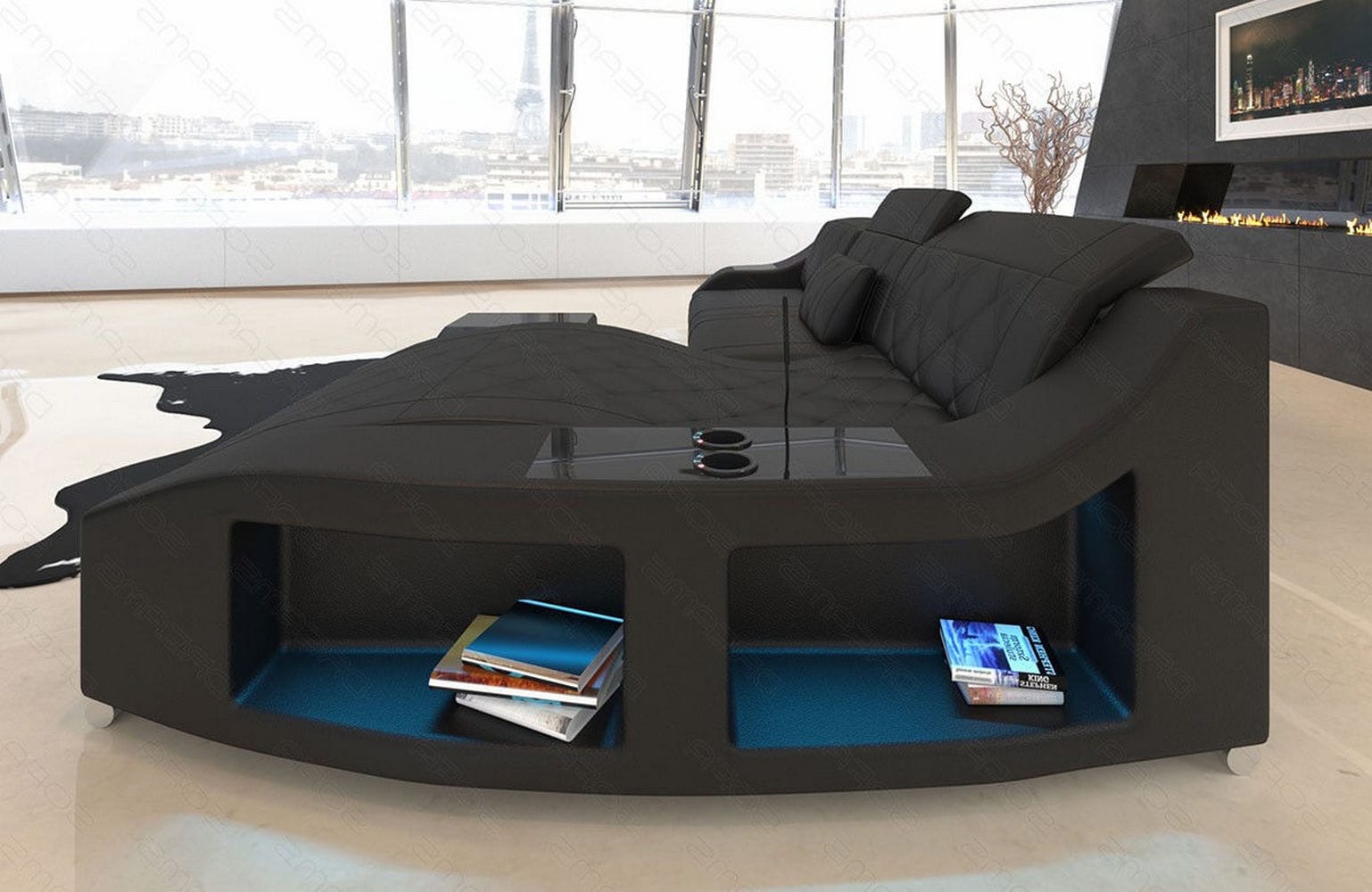 Mini Couch Swing L-Form in Leder schwarz