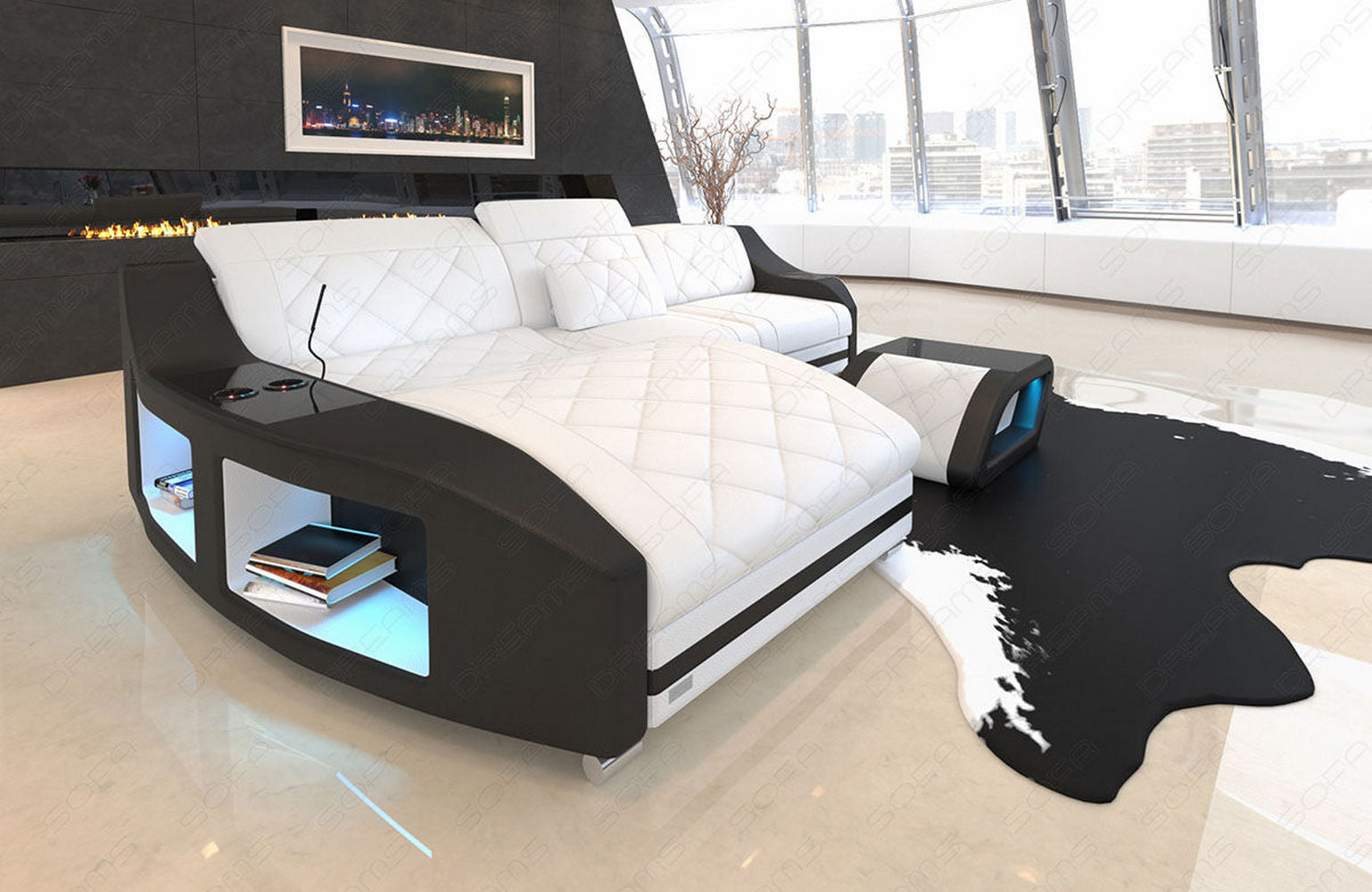 Leder Ecksofa Swing L-Form – Komfort & Eleganz weiß-schwarz