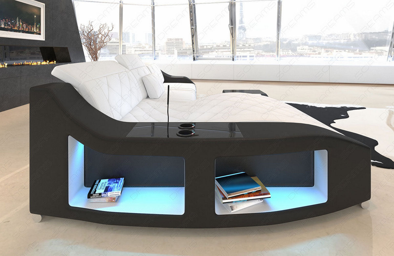 Leder Ecksofa Swing L-Form – Komfort & Eleganz weiß-schwarz