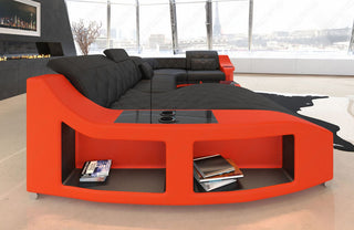 Mini Wohnlandschaft Swing U-Form in Leder Schwarz-Orange