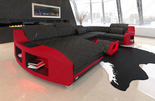 Wohnlandschaft Swing U-Form aus Leder schwarz-rot