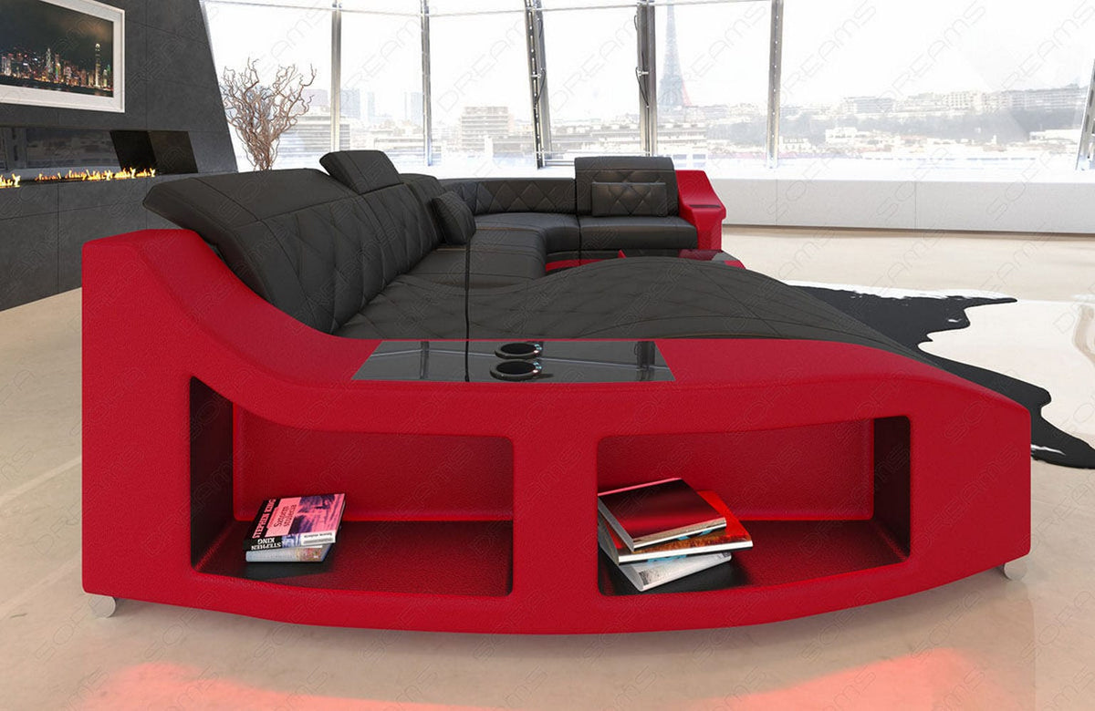 Wohnlandschaft Swing U-Form aus Leder schwarz-rot