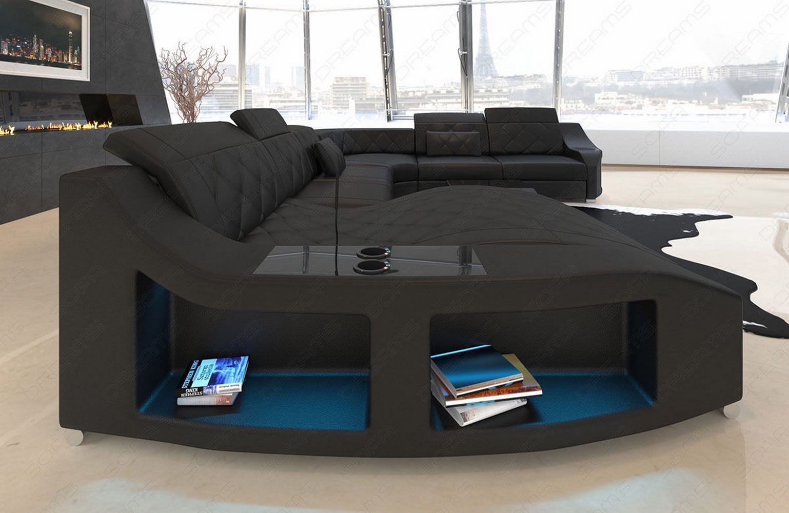 Mini Wohnlandschaft Swing XXL in Leder schwarz