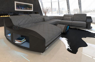 XXL Wohnlandschaft Swing U-Form aus Leder grau-schwarz