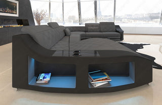 XXL Wohnlandschaft Swing U-Form aus Leder grau-schwarz