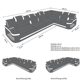 Mini Ecksofa Padua L-Form aus Leder Schwarz-Blau