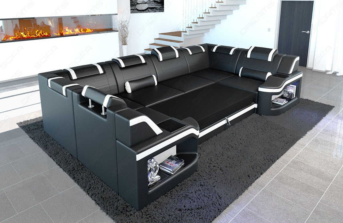 Leder Wohnlandschaft Padua U – Elegantes Sofa schwarz-pink