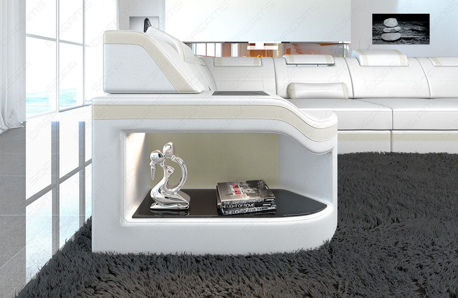 Leder Wohnlandschaft Padua U – Elegantes Sofa weiß-beige