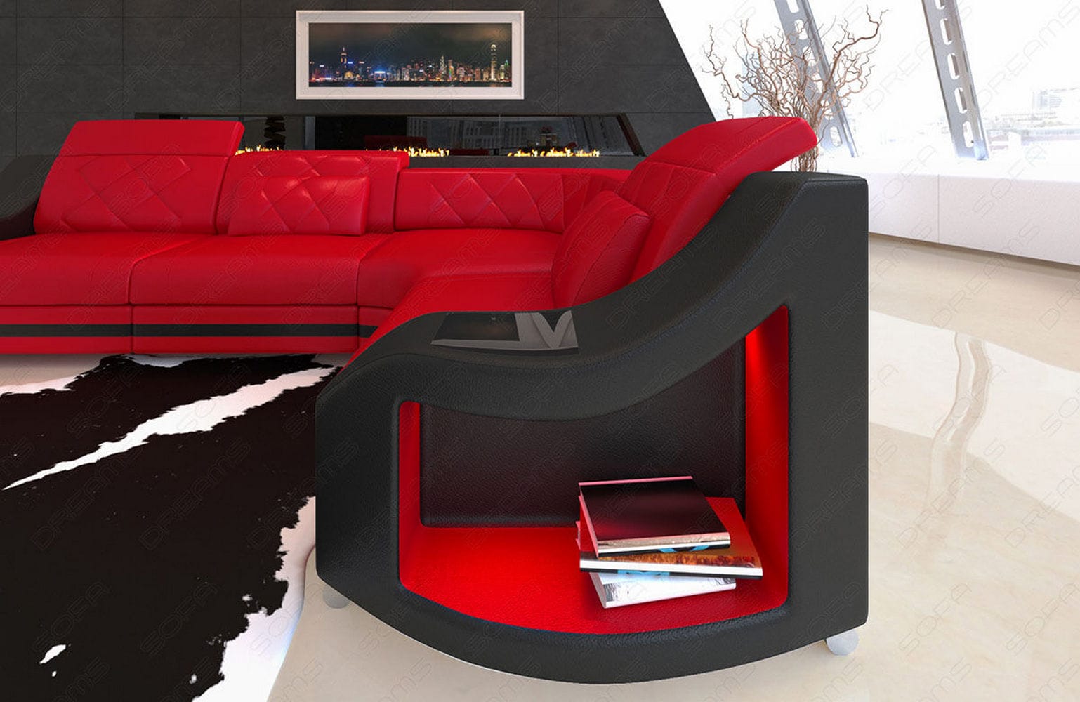 Mini Leder Ecksofa Genua – Stilvoll und Komfortabel Rot-Schwarz