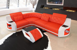 Mini Ecksofa Genua L-Form in Leder Orange-Weiß