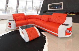 Mini Ecksofa Genua L-Form in Leder Orange-Weiß
