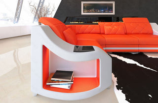 Mini Ecksofa Genua L-Form in Leder Orange-Weiß