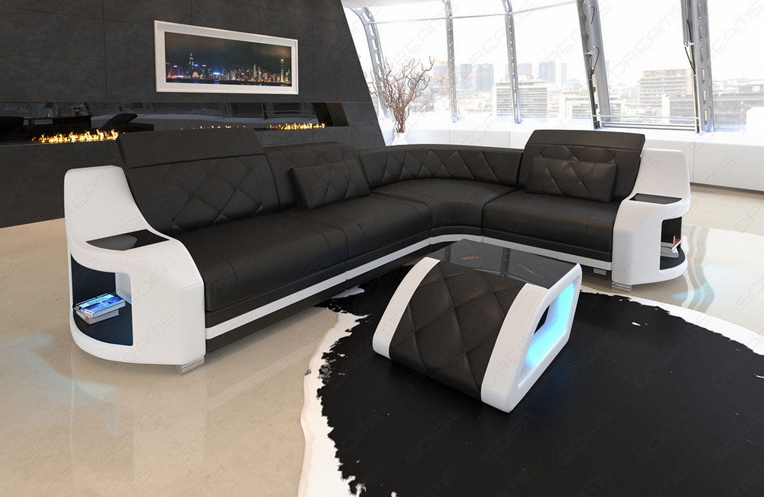 Leder Ecksofa Genua – Komfort und Stil schwarz-weiß