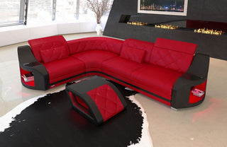 Ecksofa Genua L-Form in Leder rot-schwarz