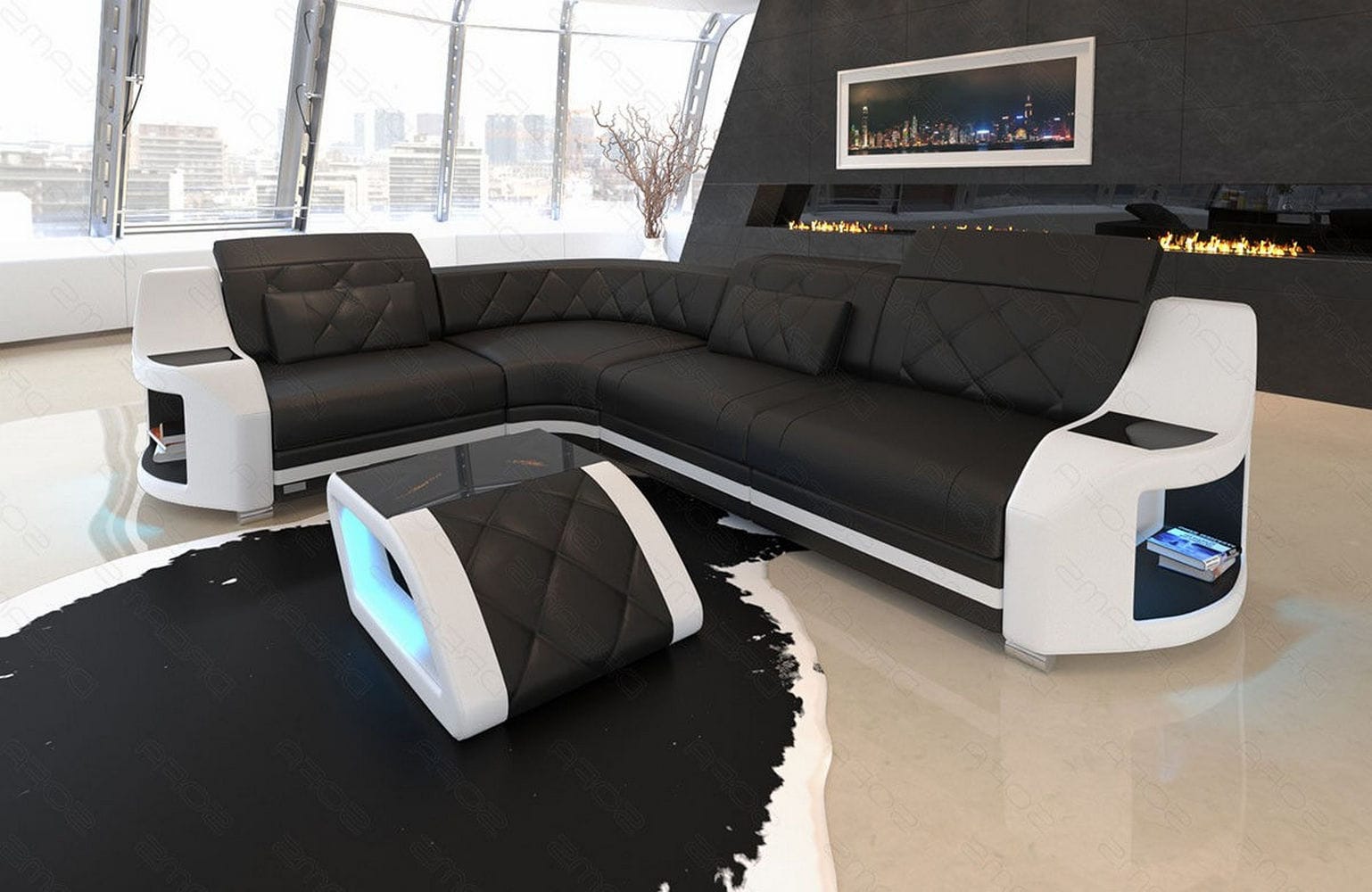 Leder Ecksofa Genua – Komfort und Stil schwarz-weiß