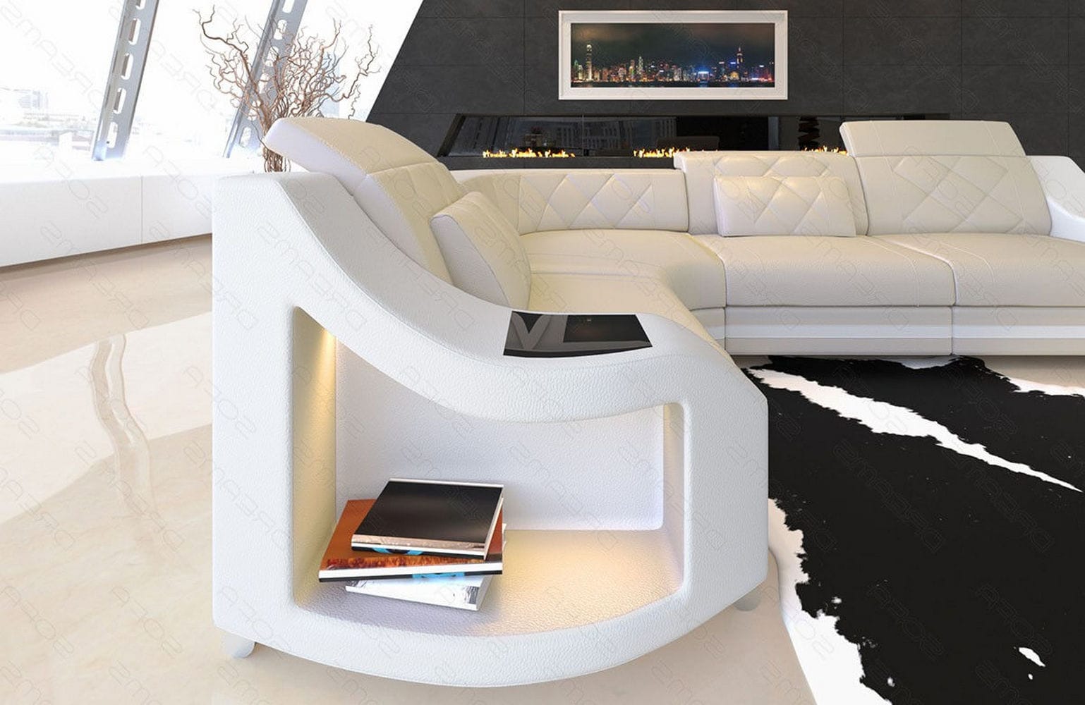 Leder Ecksofa Genua – Komfort und Stil beige-weiß