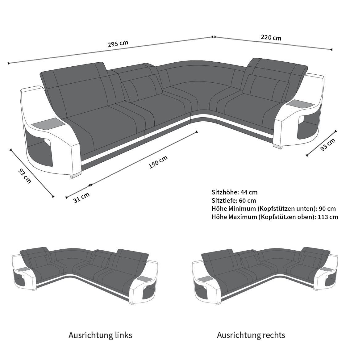 Leder Ecksofa Genua – Komfort und Stil hellbraun-weiß