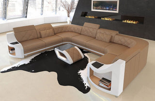 Mini Sofa Genua U-Form aus Leder Sandbeige-Weiß