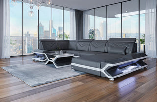 Mini Sofa Napoli U-Form in Leder Grau-Weiß