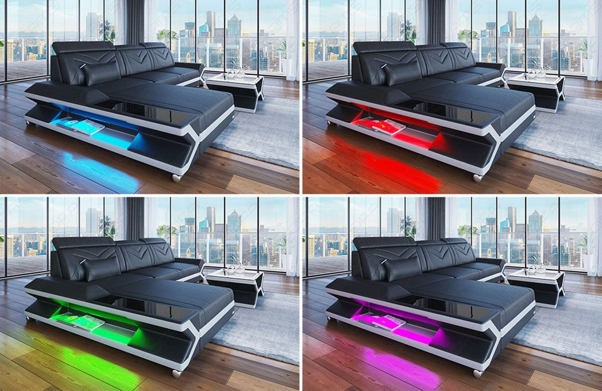 Mini Sofa Napoli U-Form in Leder Grau-Weiß