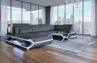 Designsofa Napoli Eleganz Pur U-Form aus Leder grau-weiß