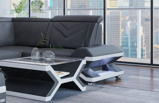Designsofa Napoli Eleganz Pur U-Form aus Leder grau-weiß