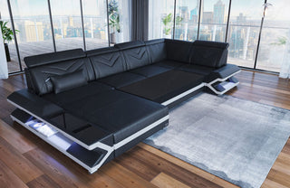 Designsofa Napoli Eleganz Pur U-Form aus Leder grau-weiß