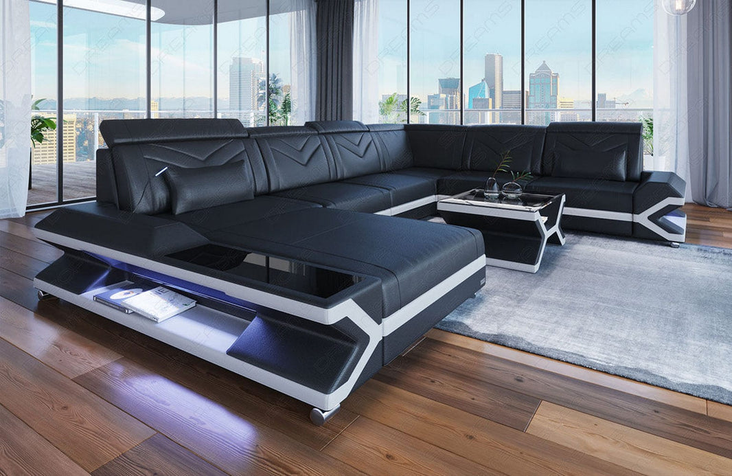 Mini Wohnlandschaft Napoli XXL U-Form in Leder