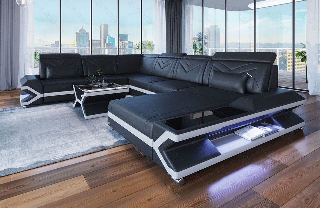 Mini Wohnlandschaft Napoli XXL U-Form in Leder