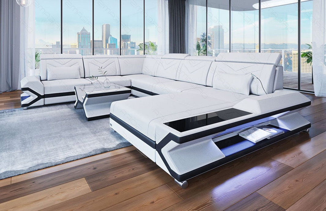 Mini Wohnlandschaft Napoli XXL U-Form in Leder