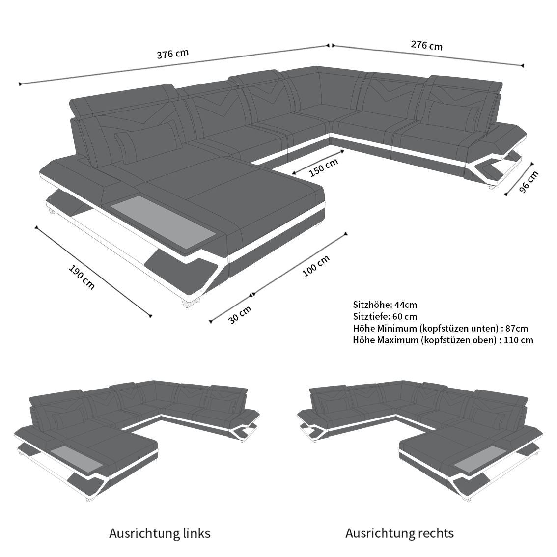 XXL Wohnlandschaft Napoli – Leder Luxus