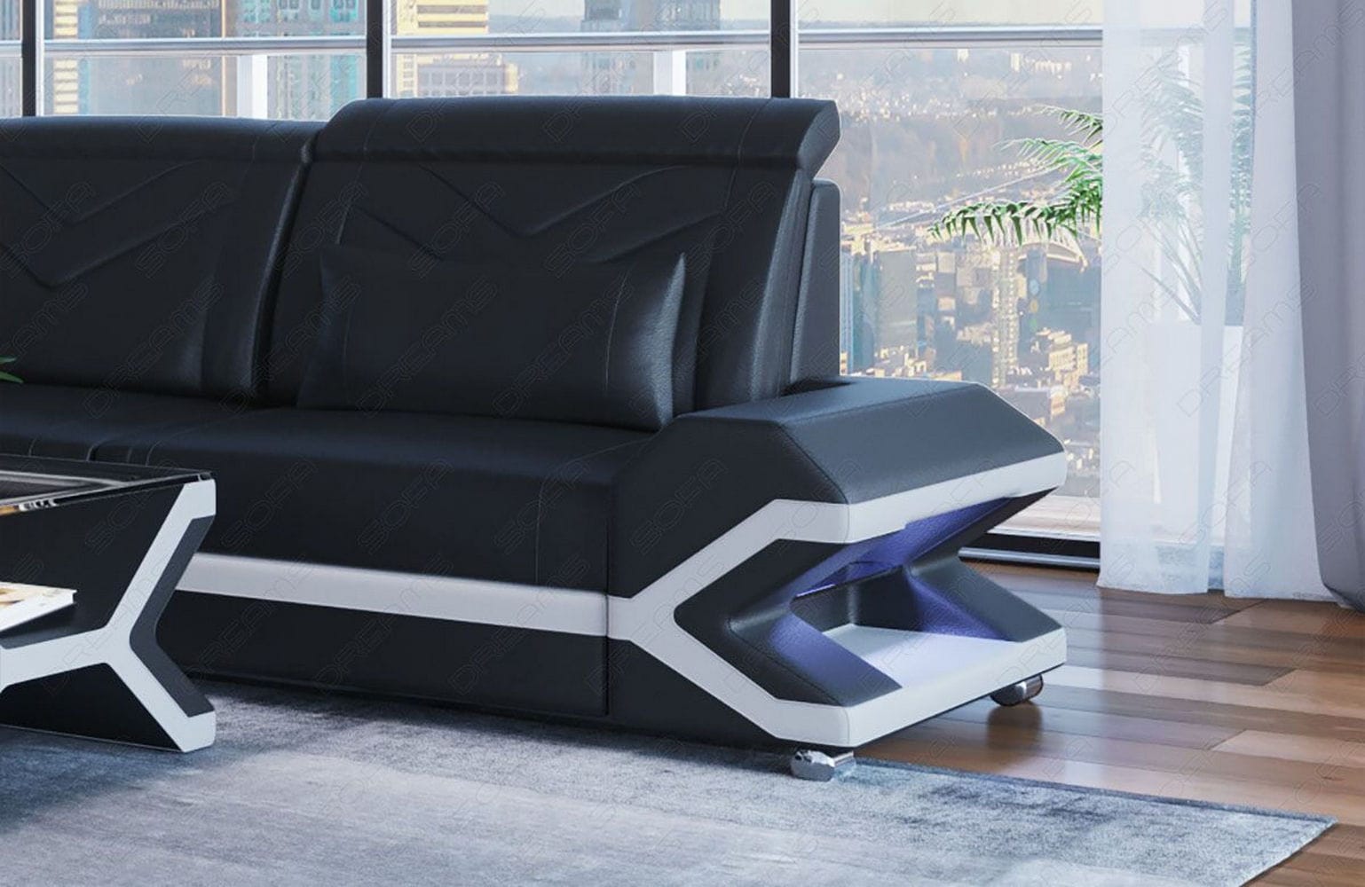 XXL Wohnlandschaft Napoli – Leder Luxus schwarz-weiß