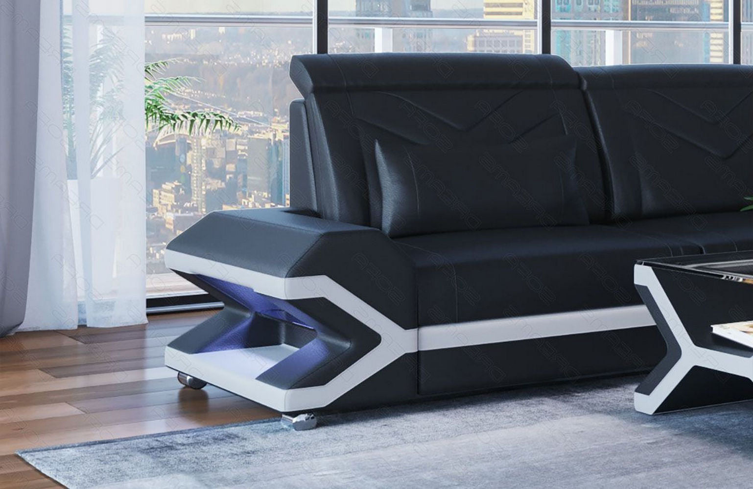 XXL Wohnlandschaft Napoli – Leder Luxus schwarz-weiß