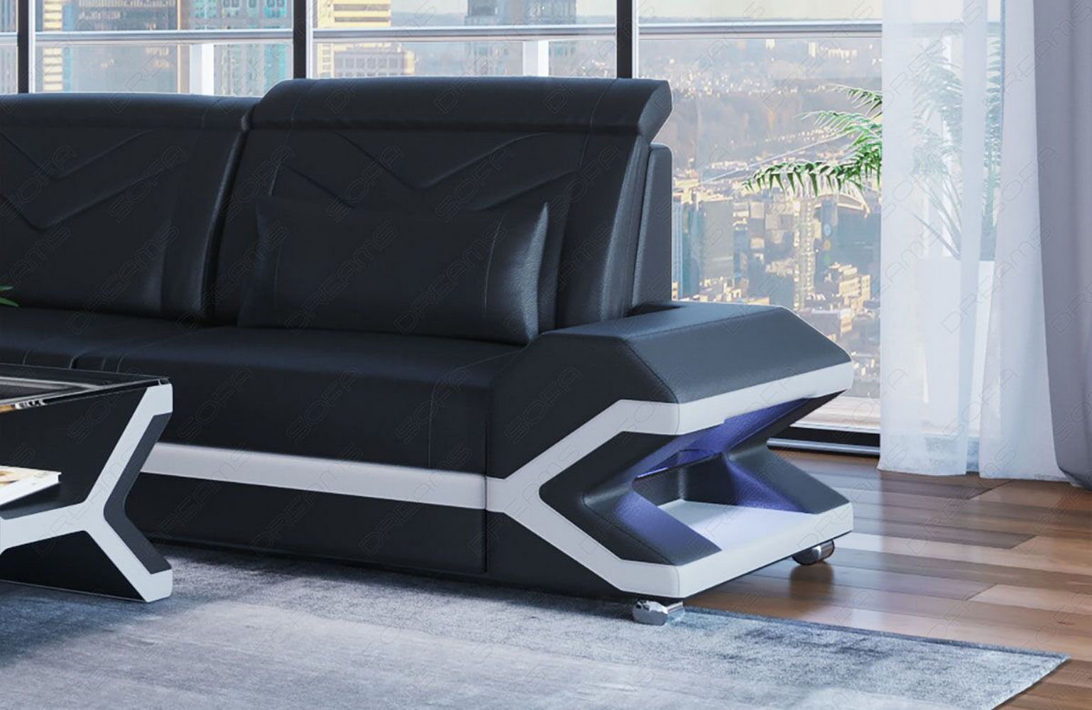 Mini Ecksofa Napoli aus Leder - Komfort & Stil Schwarz-Weiß