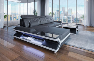 Mini Ecksofa Napoli L-Form aus Leder Grau-Weiß