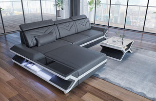 Mini Ecksofa Napoli L-Form aus Leder Grau-Weiß