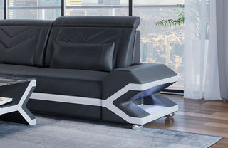 Mini Ecksofa Napoli L-Form aus Leder Grau-Weiß