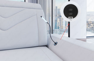 Mini Ecksofa Napoli L-Form aus Leder Grau-Weiß
