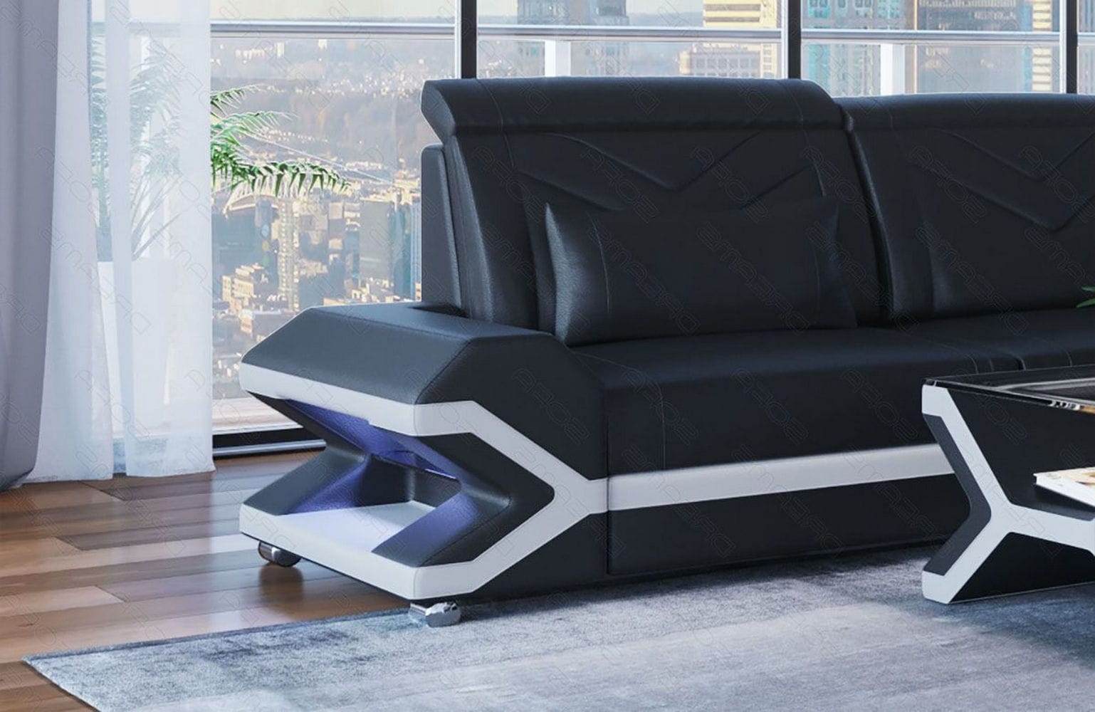 Ecksofa Napoli aus Leder – Komfort & Stil schwarz-weiß