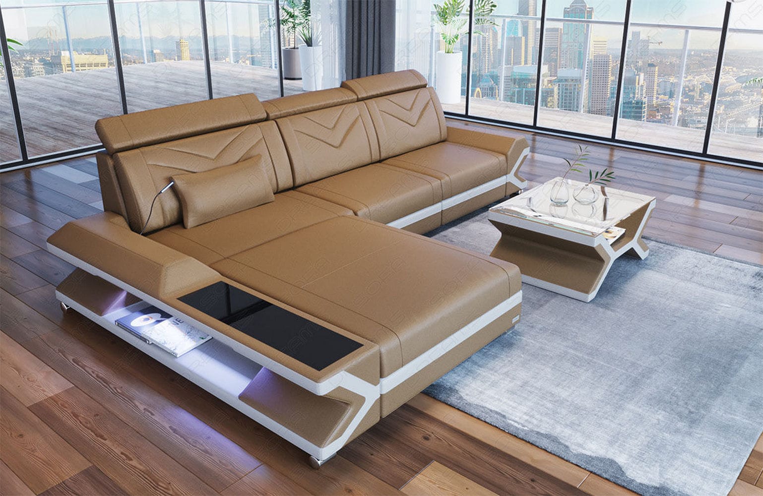 Ecksofa Napoli aus Leder – Komfort & Stil sandbeige-weiß