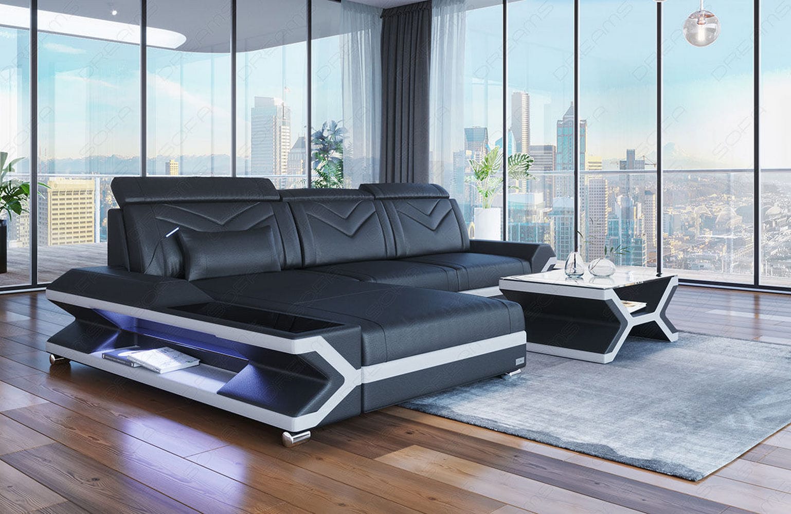 Ecksofa Napoli aus Leder – Komfort & Stil schwarz-weiß