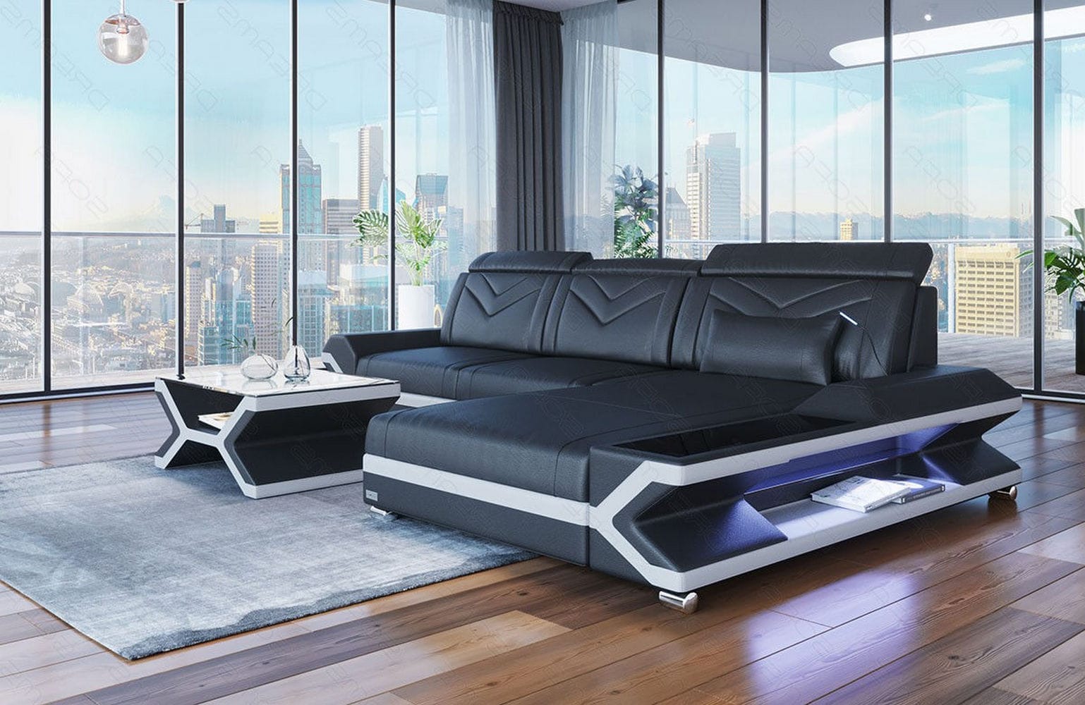 Ecksofa Napoli aus Leder – Komfort & Stil schwarz-weiß