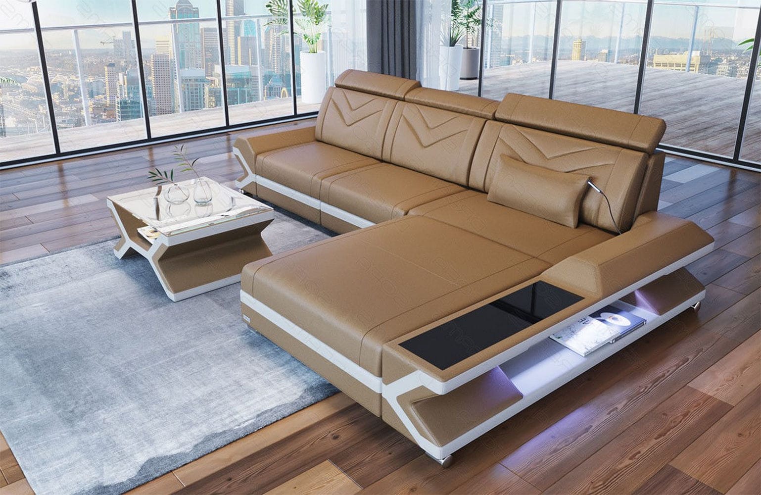 Ecksofa Napoli aus Leder – Komfort & Stil sandbeige-weiß