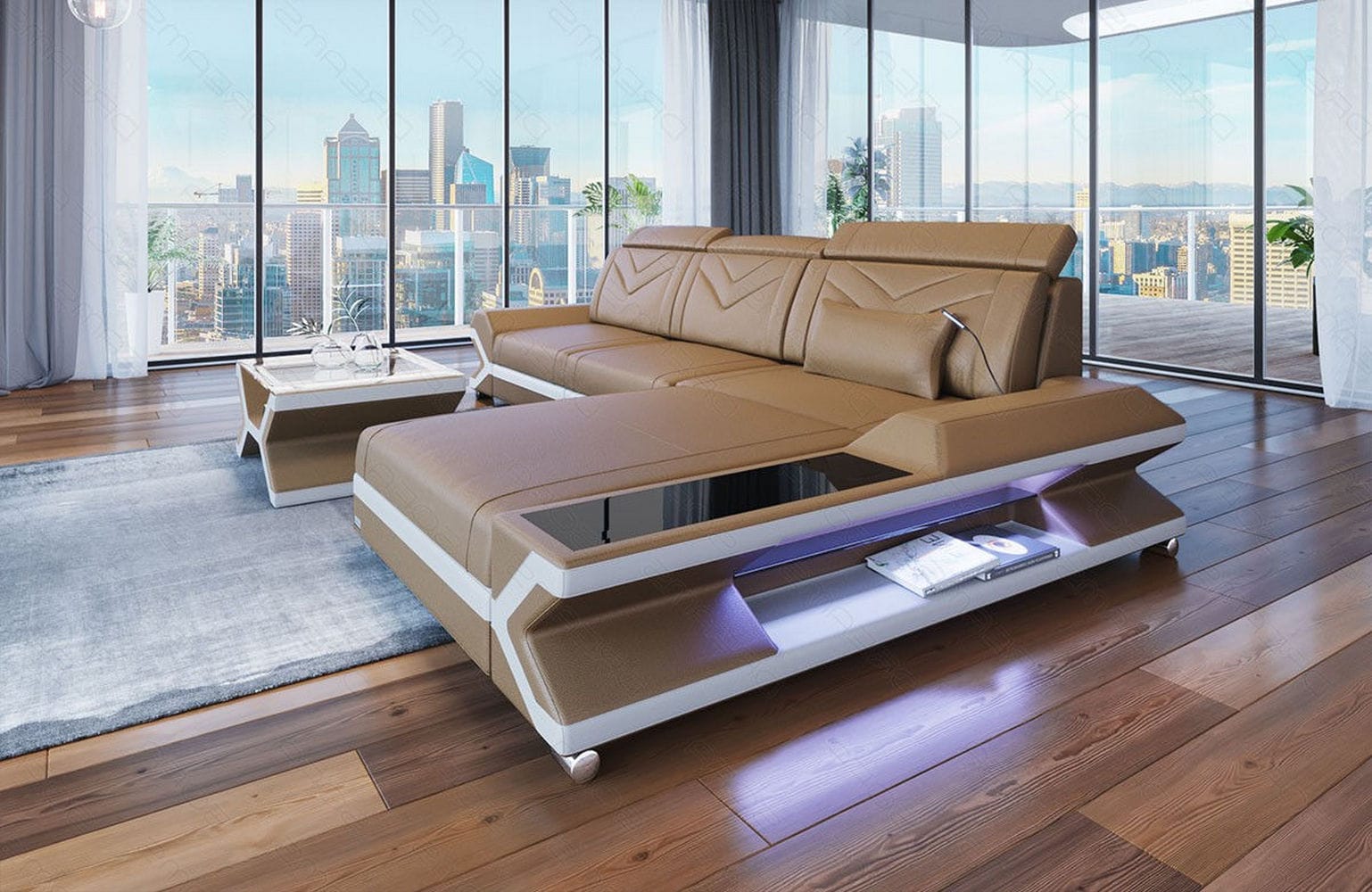 Ecksofa Napoli aus Leder – Komfort & Stil sandbeige-weiß