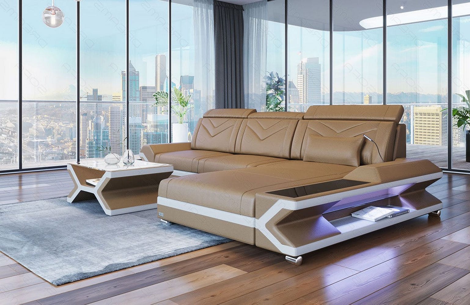 Ecksofa Napoli aus Leder – Komfort & Stil sandbeige-weiß